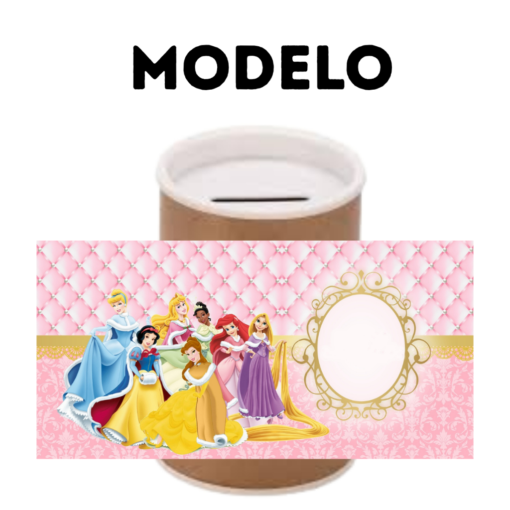 Rótulo Adesivo Cofrinho Personalizado Tema Princesas 10x6 Festa Infantil Lembrancinha