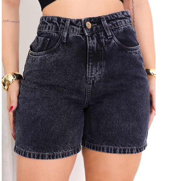 Short Jeans Mom Meia Coxa Bermuda Feminina