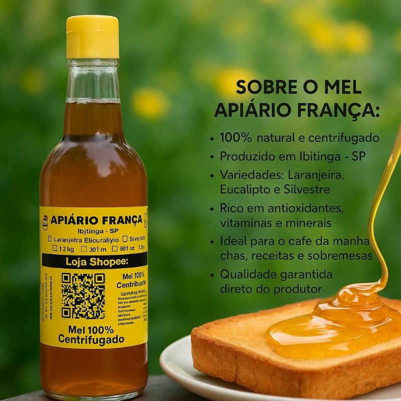 mel Silvestre garrafa 1300kl do apiário França pra sua mesa com muito prazer satisfação fazemos pra chegara até sua mesa em Oferta na Shopee
