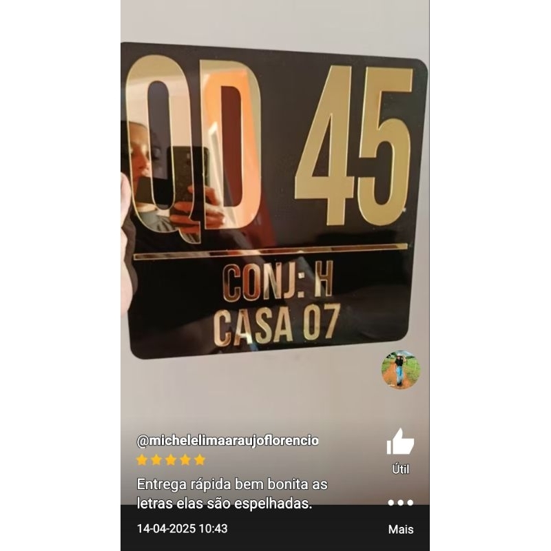 Número para Casas, Placa de Endereço em Acrílico Preto e Dourado espelhado, Personalizado