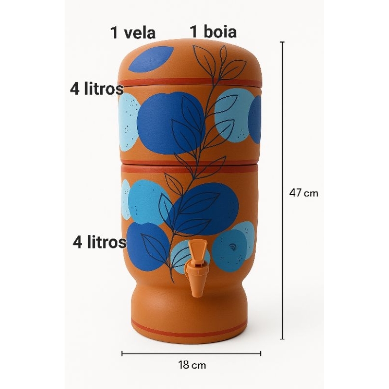 Filtro de Barro Decorado Personalizado Flor Azul