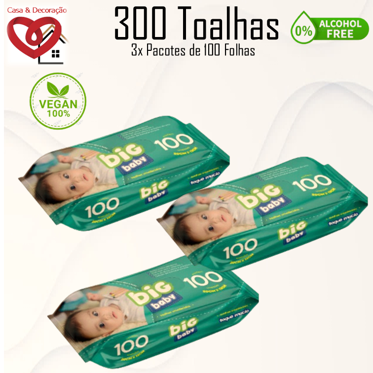 Kit Com 100 / 200 ou 300 Lenços/Toalhas Umedecida Big Baby Higiene do Bebe "Mega Promoção"