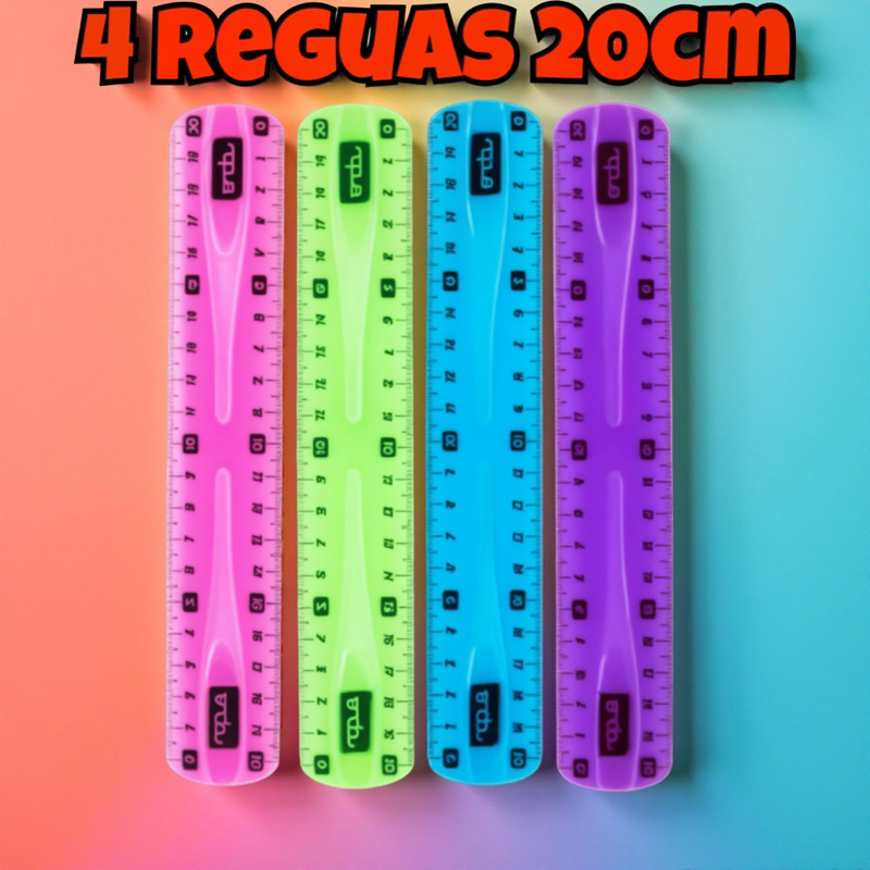 Régua Flexível Colorida 20cm - 4 Unidades em Oferta na Shopee
