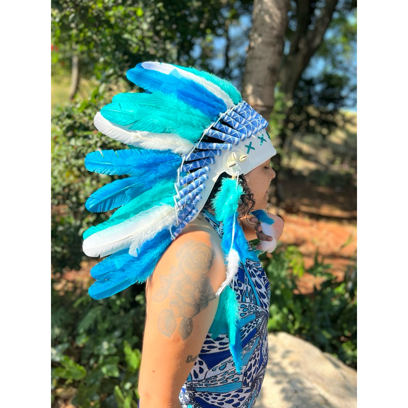 Cocar acessório indígena caboclo umbanda candomblé nativo americano cabocla penacho coroa penas coloridas personalizado