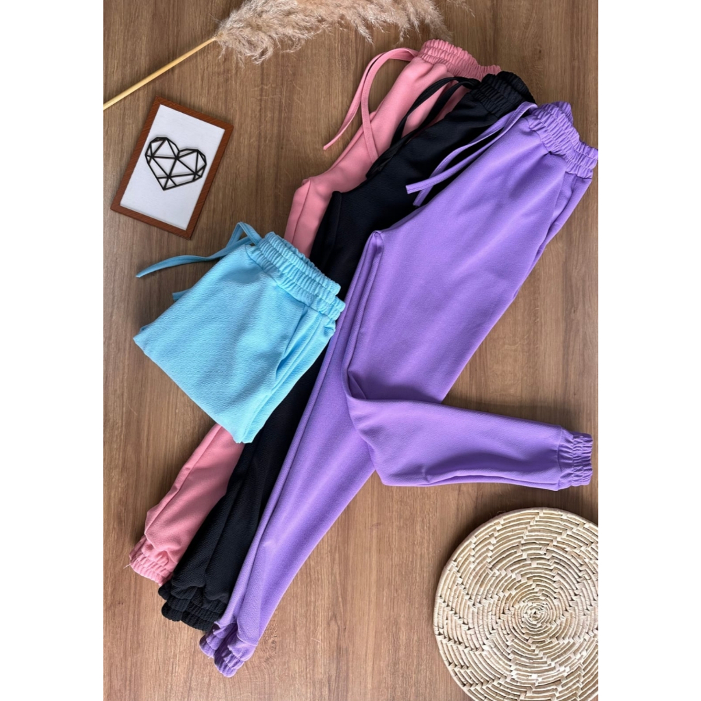 Calça Jogger Feminina Cintura Alta Moda Blogueira Malha Crepe Outono Inverno