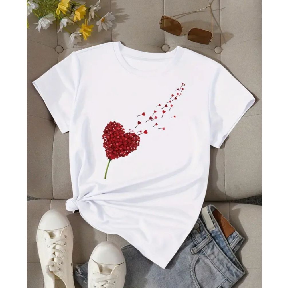 Blusa Feminina Estampada Corações 100% Algodão Premium Casual