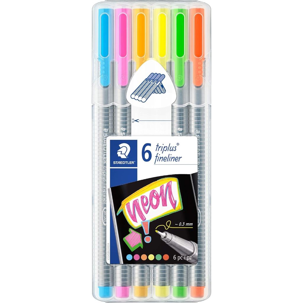 STAEDTLER 334 SB6CS3 | Caneta Fineliner Triplus | Estojo com 6 cores NEON