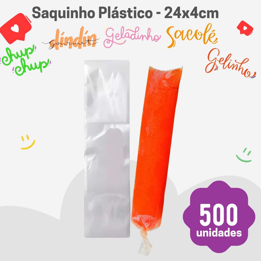 500 Saquinhos 4x24cm para Gelinho, Sacole, geladinho, Temperos, Farofa, suquinho em Oferta na Shopee