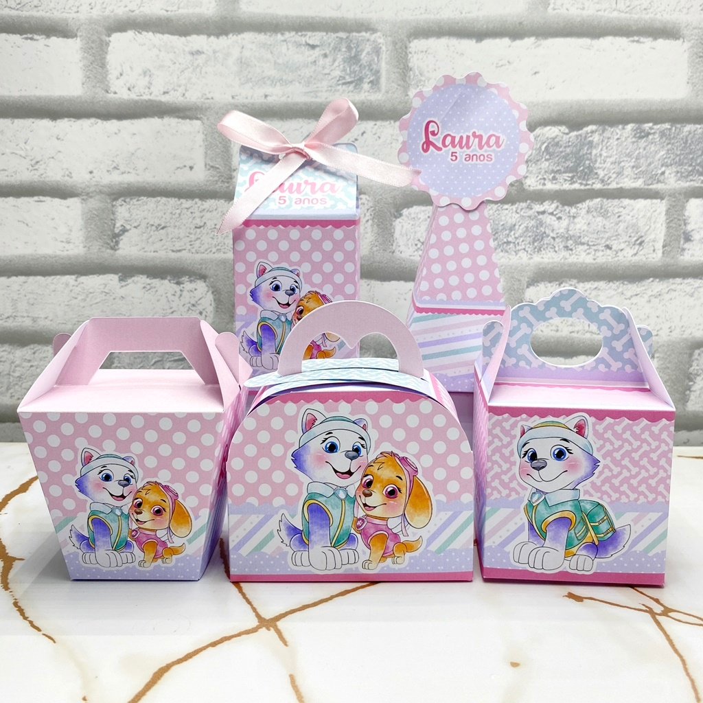 PEGUE E MONTE Festa Skye e Everest Patrulha Canina Rosa Menina | Caixinhas | Lembrancinha | Mimos | Aniversário Infantil