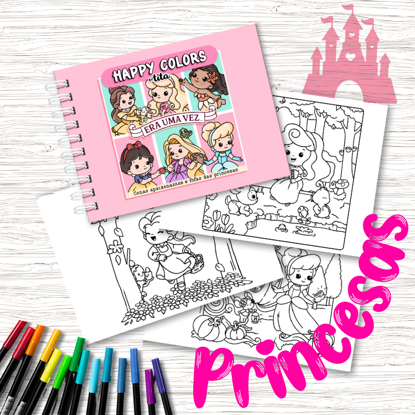 Novo livro de colorir Happy Colors Tita princesas Disney