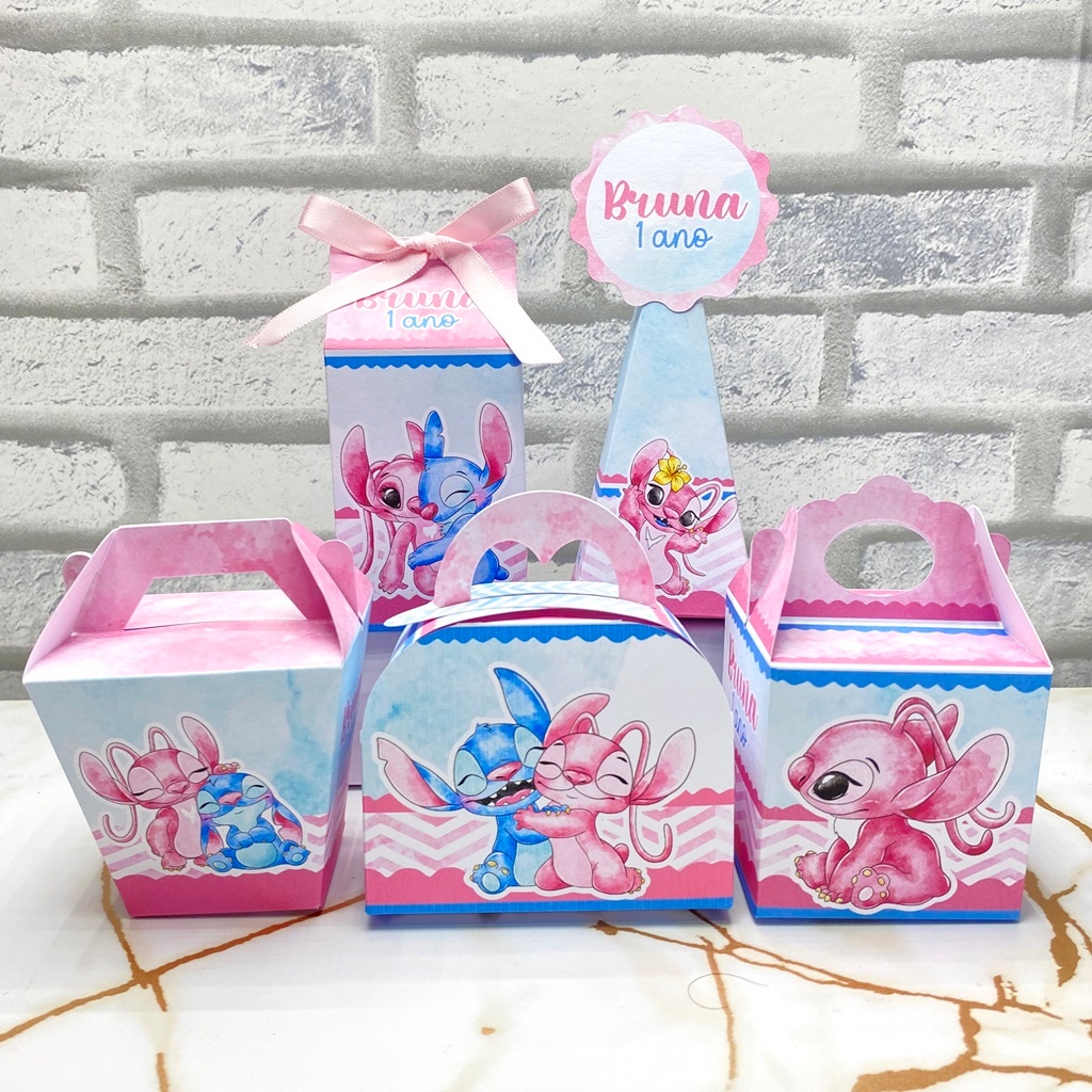 Lembrancinhas STITCH E ANGEL Personalizadas com Nome e Idade │ Pegue e Monte