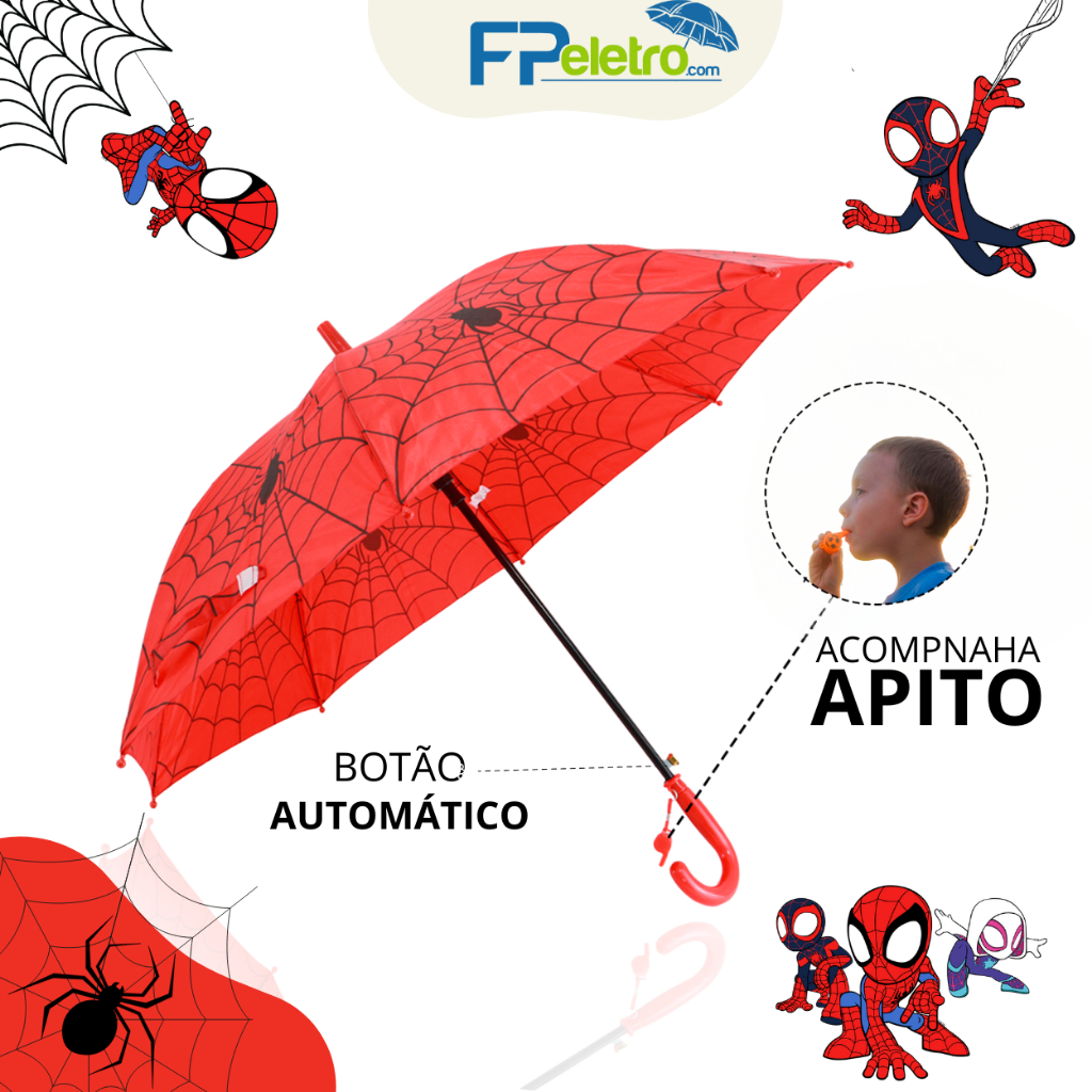 Guarda Chuva Infantil Aranha Automático Reforçado Com Apito Aranha Bonequinha em Oferta na Shopee