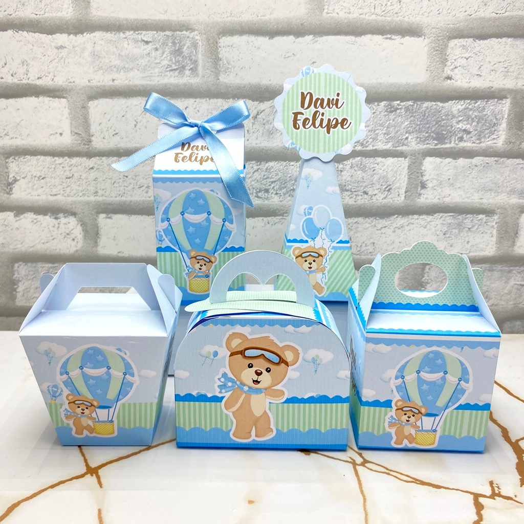 PEGUE E MONTE Ursinho Baloeiro Personalizado | Caixinhas | Lembrancinha | Mimos | Aniversário Infantil