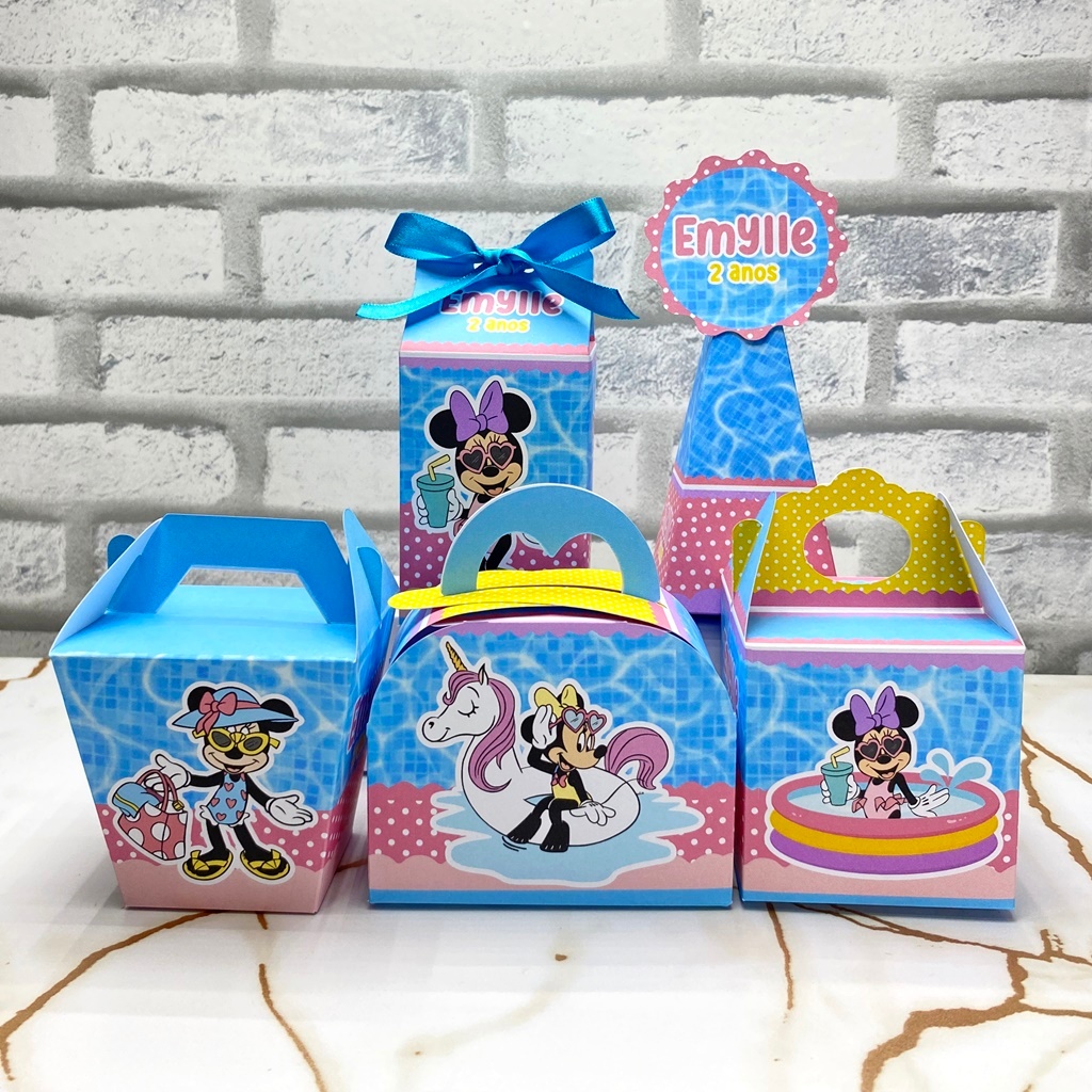PEGUE E MONTE Kit Festa Pool Party Minnie Personalizado | Caixinhas | Lembrancinha | Mimos | Aniversário Infantil