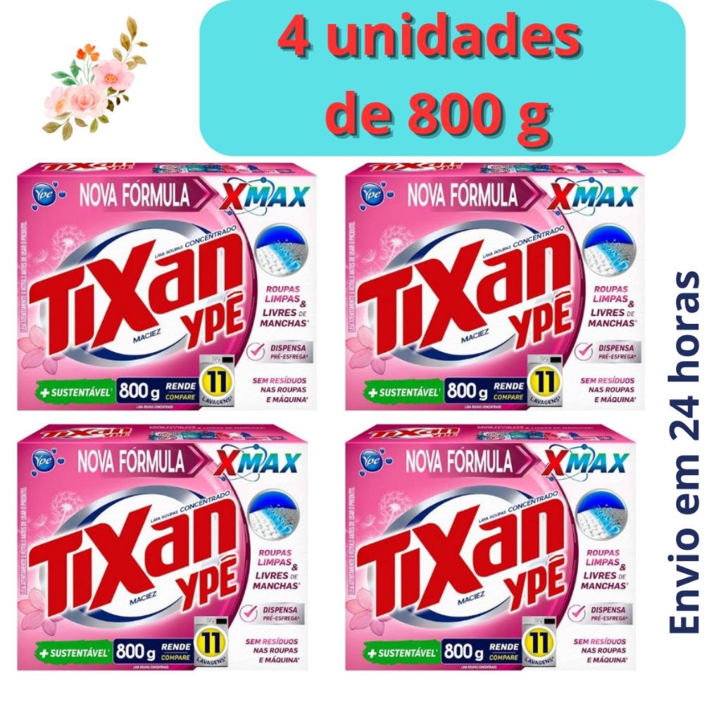 Tixan em pó Ypê 800g Lava Roupas Sabão Maciez Concentrado Caixa Antibac Kit 4 unidades Cai...
