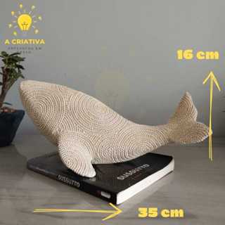 Baleia Decorada Escultura Estatueta Decoração Gesso  Decorado Luxuosa Textura Crochê Peça Promoção em Oferta na Shopee