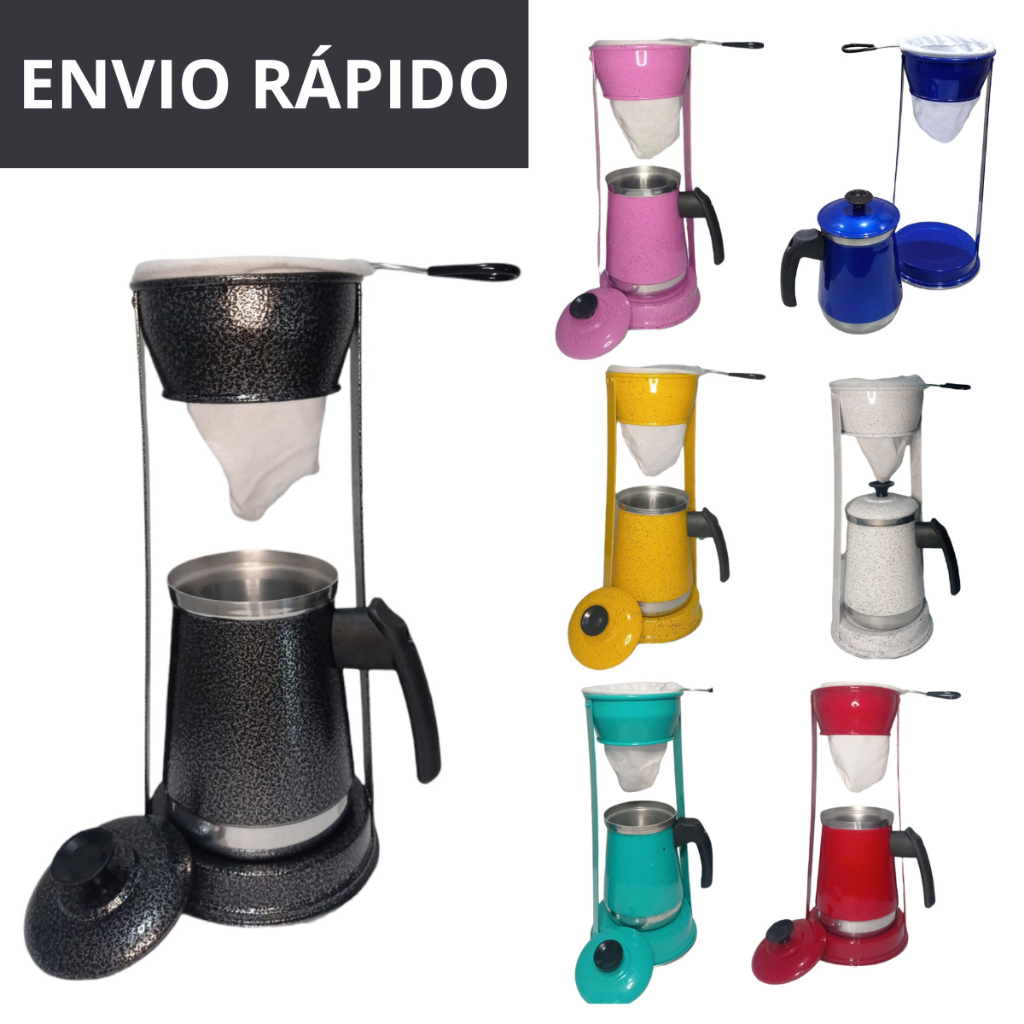 Bule com mancebo e coador colorido com 2 coador em Oferta na Shopee