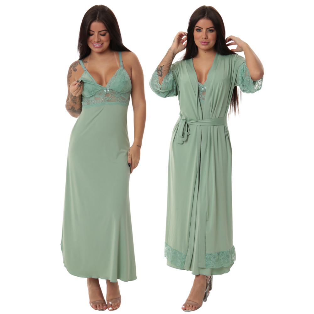 Kit Robe Noiva Roupão Camisola Amamentação Longa Maternidade