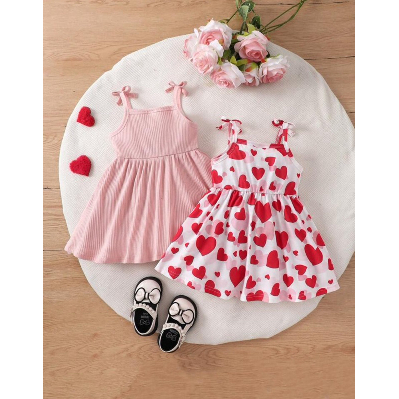 2 Vestidos Casual Básico Crianças bebê Meninas Coração Bonito Padrão Impresso Alças Espaguete, Primavera/verão