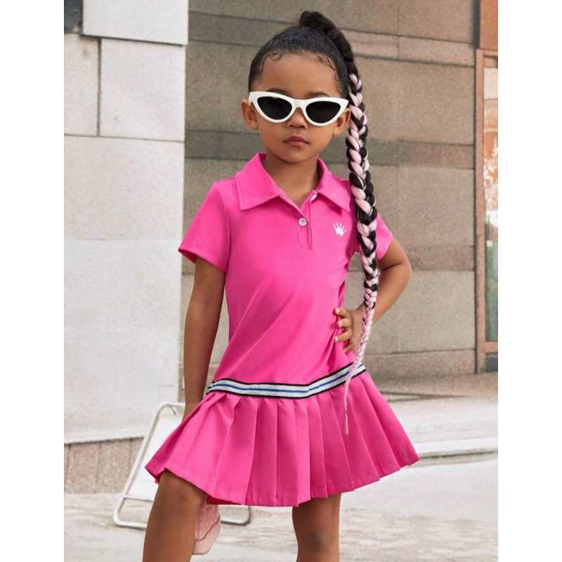 Vestido de Meninas Da Criança Gráfica Letra Bainha Pregueada Gola Polo