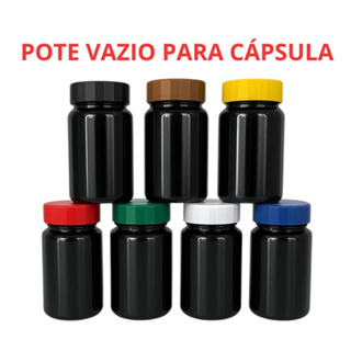Pote Vazio Preto P/ Capsulas 100ml ,Várias Cores de Tampa, Kit c/ 25, 50 e 100 em Oferta na Shopee