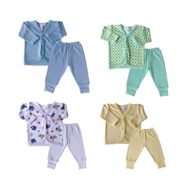 Kit 8 Peças - 4 Casaco Estampado + 4 Calça Lisa Bebê Algodão Inverno Roupa De Bebe Feminino Masculino