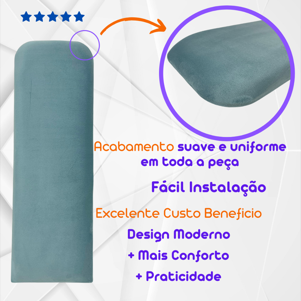 Cabeceira de Cama (Unitario) 1 Módulo 100x20 Estofado Autocolante Reto Nuvem ou Canto Arredondado