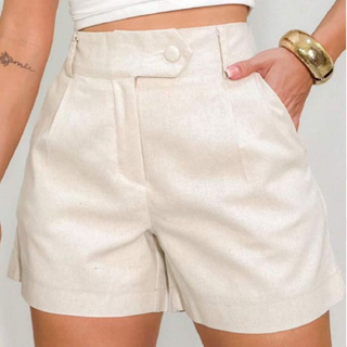 SHORT BERMUNDA FEMININO LINHO COM FORRO CASUAL em Oferta na Shopee