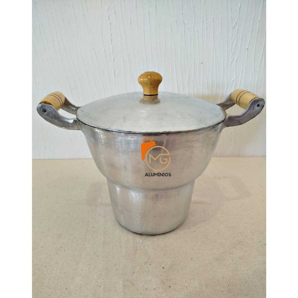 Cuscuzeiro De Alumínio Batido/ Fundido Grande N20 C/ Tampa De Vidro Ou Tampa De Aluminio