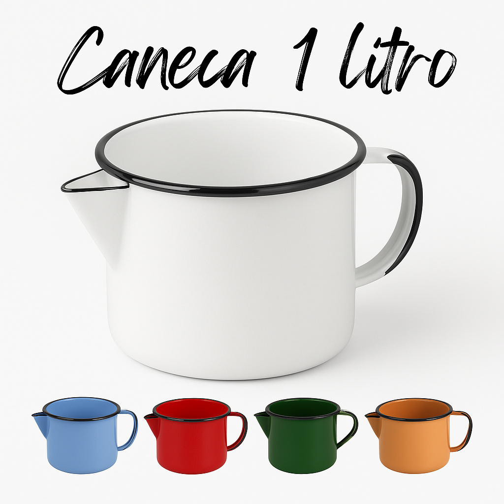 Caneca Leiteira Esmaltada Ágata 12 1Litro com Bico e Alça Metallouça Fervedor Fogão indução a gás lenha