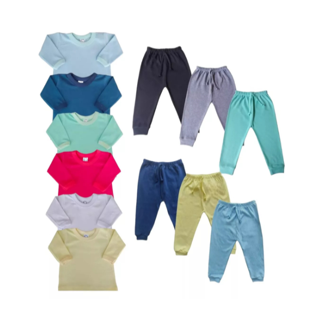 12 Peças - 6 Blusa + 6 Calça 1 A 3 Anos Conjunto Infantil