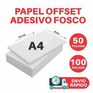 Papel ADESIVO Fosco Tamanho A4 173g Branco Fosco 50 a 100 Folhas