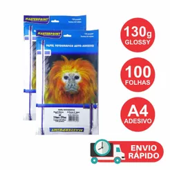 Papel Fotográfico ADESIVO Glossy 130gr Kit 100 Folhas Prova D'água