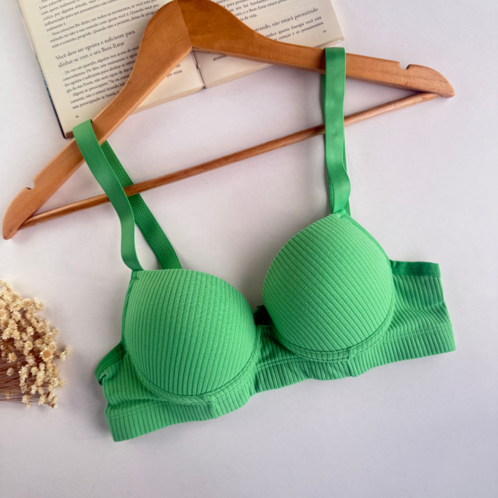 Sutiã Reforçado Duda Canelado com Bojo Aro de Metal e Alças Largas em Oferta na Shopee