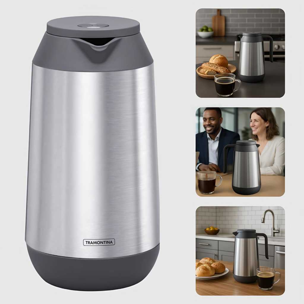 Garrafa Bule Térmico com Ampola de Vidro 1L Inox – Conserva Bebida Quente Fria Até 12h – Tramontina