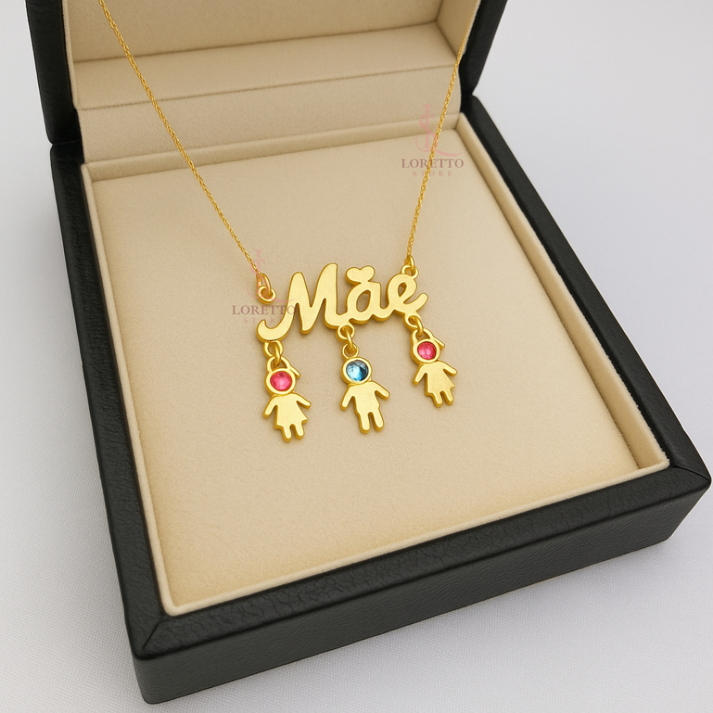 Colar Mãe de Filho Menina Banho de Ouro Ah356 em Oferta na Shopee