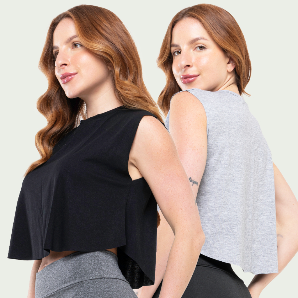 Kit 2 Regata Cropped Feminino Fitness Academia