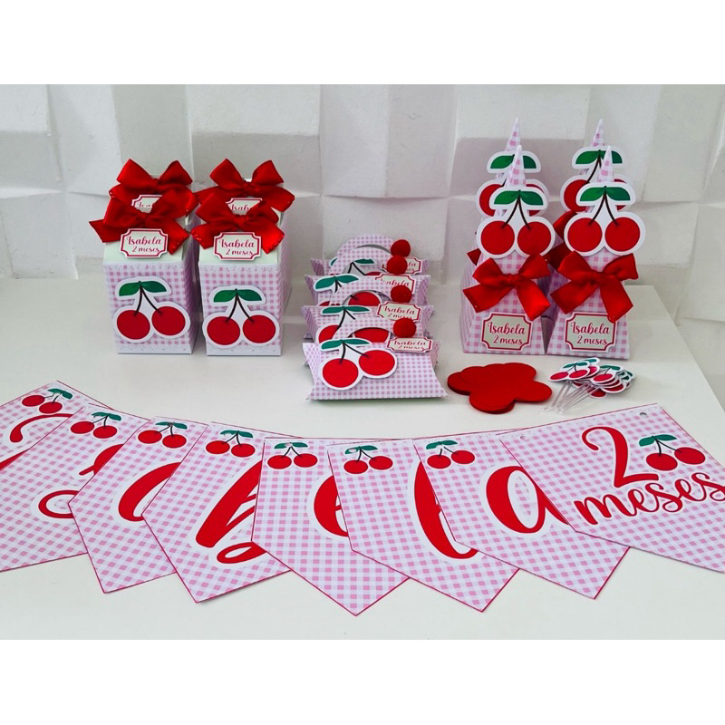 ENVIO RÁPIDO - KIT FESTA 40 itens CEREJINHA - MESVERSÁRIO CEREJINHA - LEMBRANCINHA CEREJINHA