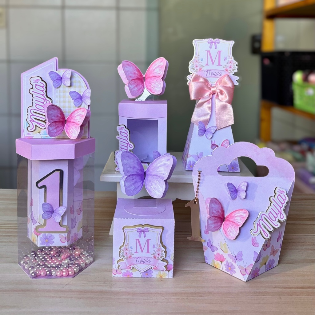 Kit Caixas Personalizadas de Luxo – Jardim das Borboletas | Lembrancinhas para Festas e Aniversários em Oferta na Shopee