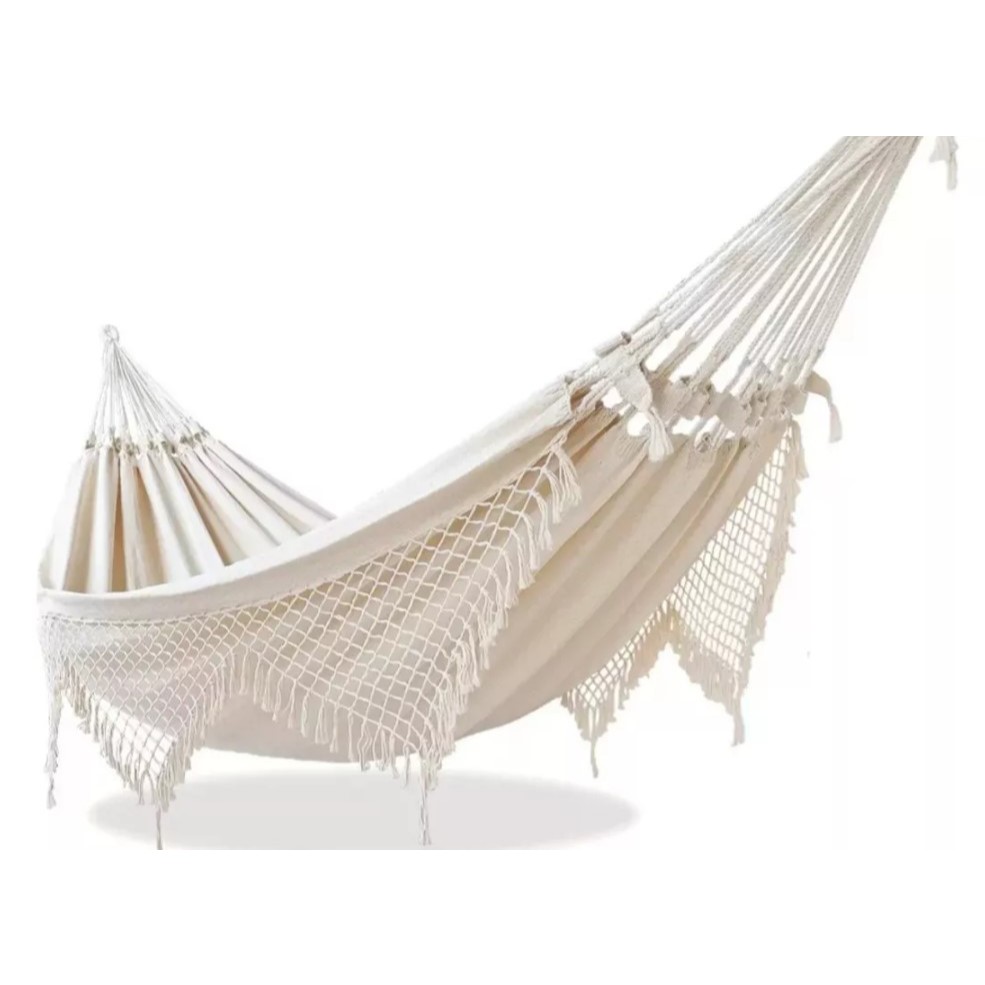 Rede de descanso balanço cor crua 1.40 x 3.60 M para casal varanda lazer e camping confortavel