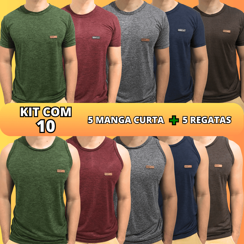 Kit 10 Camisetas 5 regatas 5 manga curta Camisa Masculina Fit