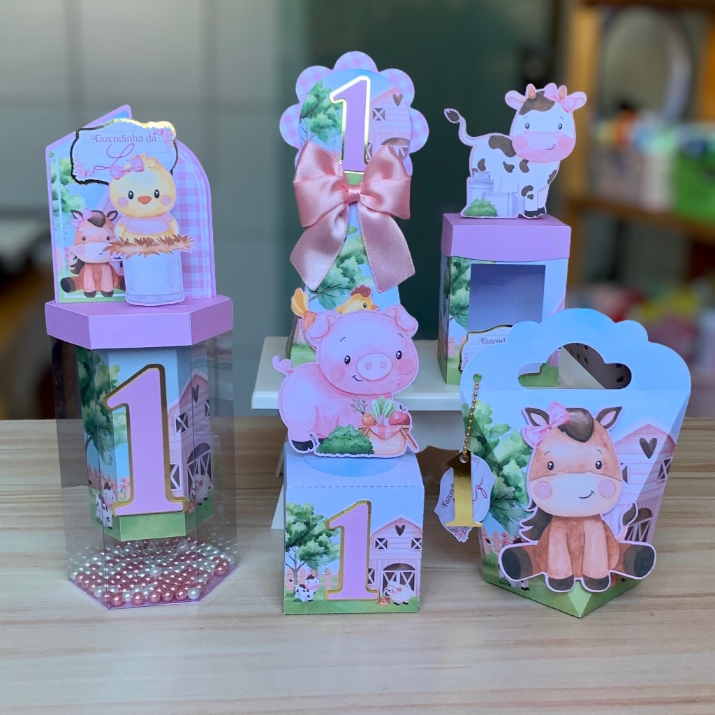 Kit Caixas Personalizadas de Luxo – Fazendinha Menina | Lembrancinhas para Festas e Aniversários