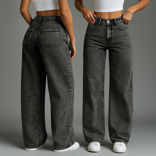 Calça Jeans Feminina Wideleg Pantalona Grafite Marmorizada 34 Ao 44 em Oferta na Shopee