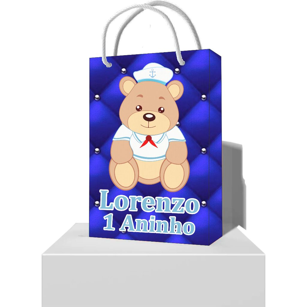 Sacolinha Personalizada Urso Marinheiro Aniversário 1 Ano - Sacolinha Surpresa Ursinho Marinheiro