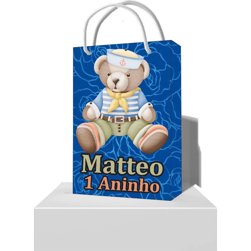 Sacolinha Ursinho Marinheiro Personalizada Festa 1 Ano - Sacolinha Surpresa Urso Marinheiro 1 Aninho