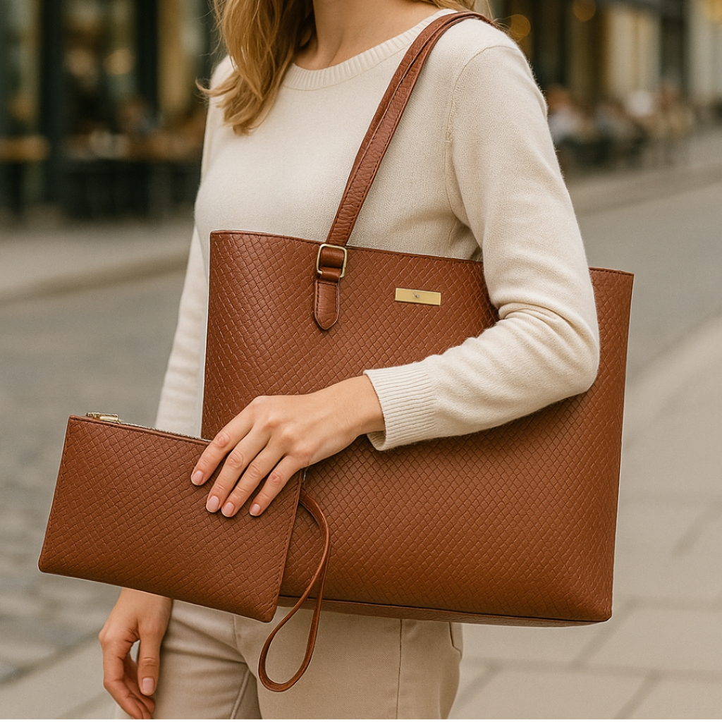 Kit Bolsa Tipo Sacola Grande Com Necesser Feminina Barato