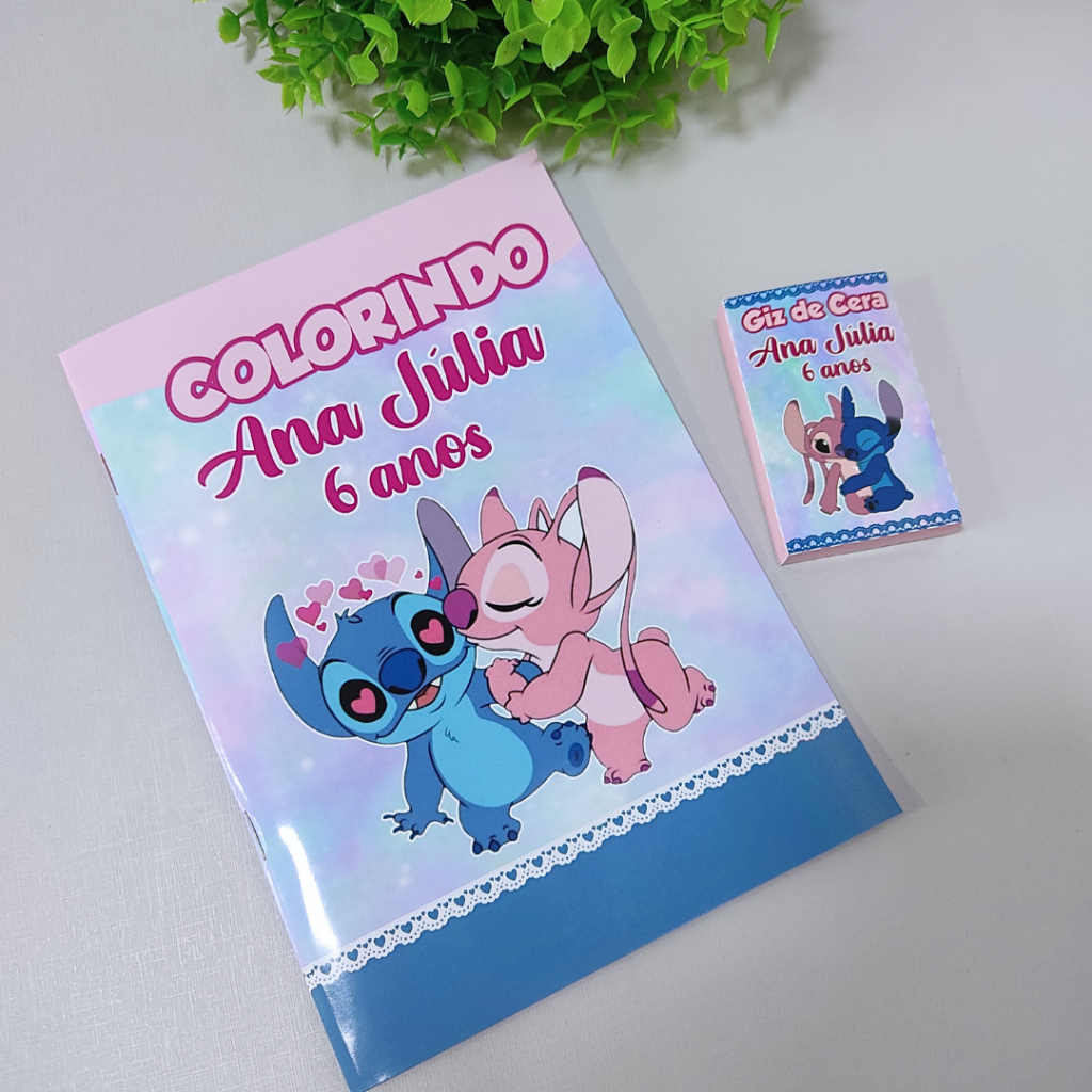 KIT LIVRINHO DE COLORIR STITCH E ANGEL - Lembrancinhas Personalizadas -  Festa infantil aniversário