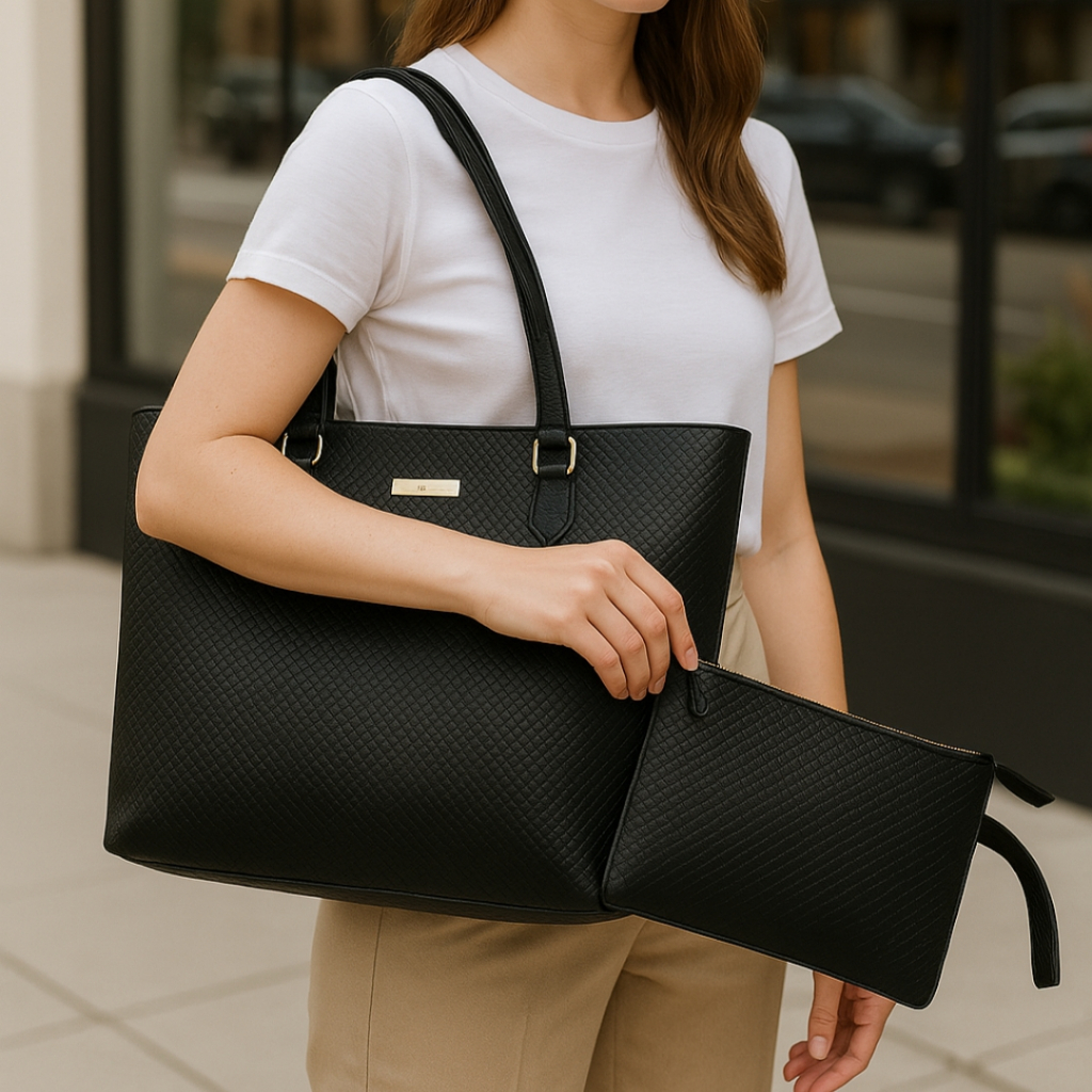 Bolsa Feminina Sacola Grande, Com Necessaire, Espaçosa De Ombro Passeio Dia a Dia - Cor preta em Oferta na Shopee