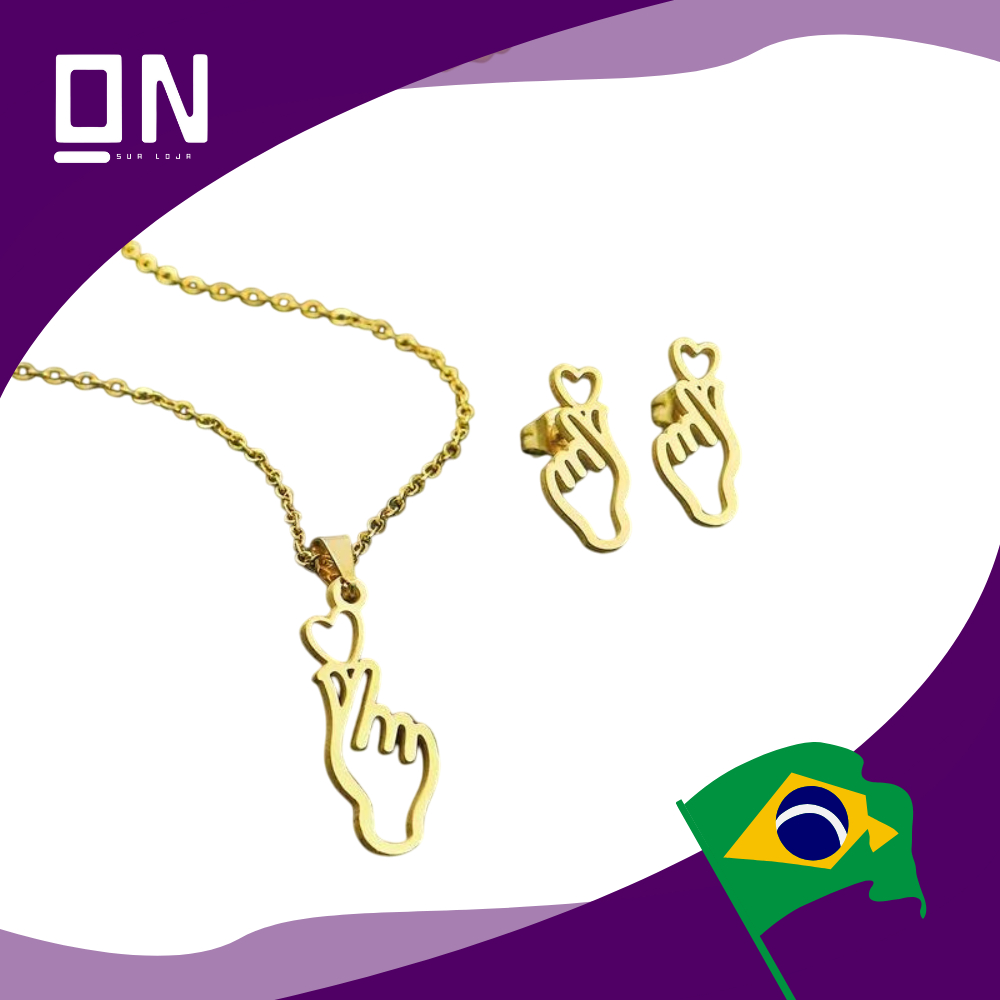 Conjunto de Brinco e Colar Coreano "Eu te amo" Coreia Koreia Kpop Idols Kdrama Brinco BTS Colar BTS JK