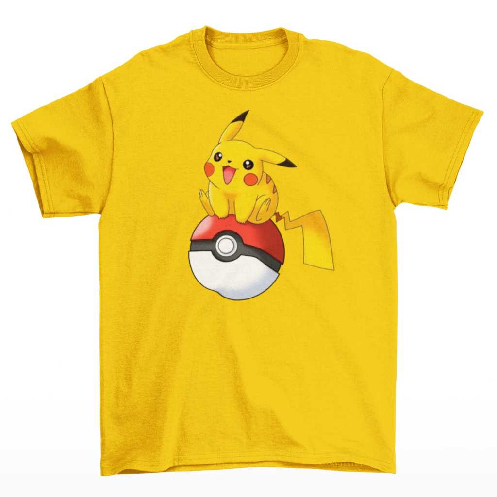 Camiseta Pikachu Bola Pokémon Amarelo Desenho Anime Filme Estampada Colorida Malha Fria Raio Rato em Oferta na Shopee